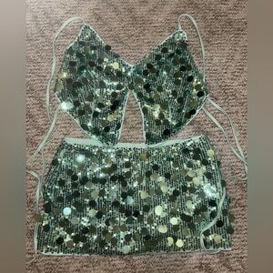 Teal Sequin Two Piece Set